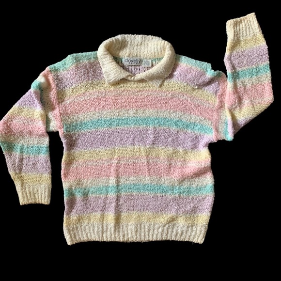 v i n t a g e :: Dreamy Pastel Striped Slouchy Knit Sweater - Picture 7 of 15